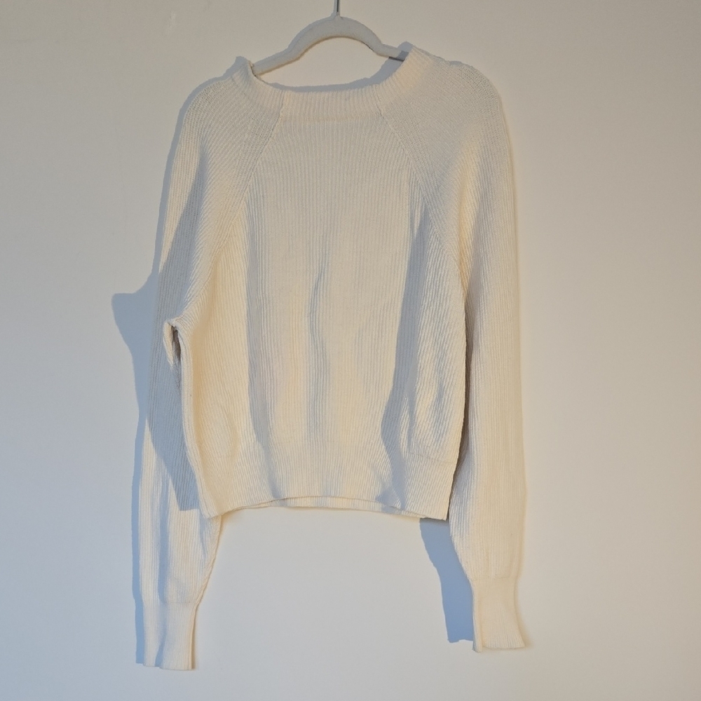 Free People Creamy White Ribbed Sweater, Normcore Minimalost Large